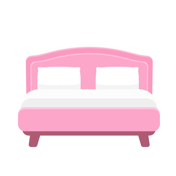 Double bed in flat style Double bed in flat style. Vector illustration isolated on white background drawing of mattress stock illustrations