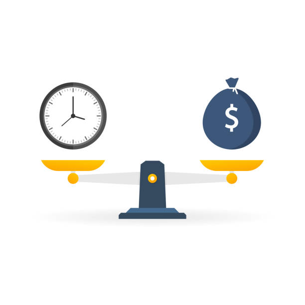 istock Time is money on scales icon. Money and time balance on scale. 1191244164
