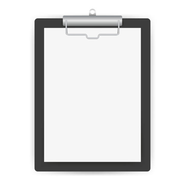 черный буфер обмена с пустым белым листом - construction frame blackboard frame letter stock illustrations