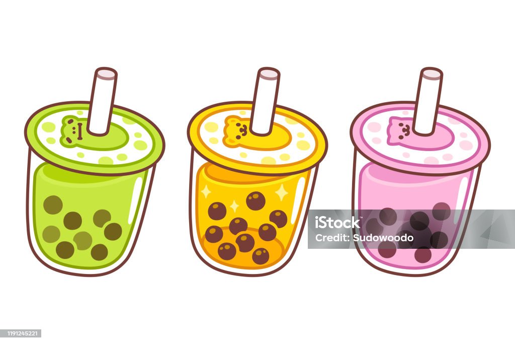 Cute Cartoon Bubble Tea Cups Stock Illustration - Download Image Now - Bubble  Tea, Tapioca Pearls, Pink Color - iStock