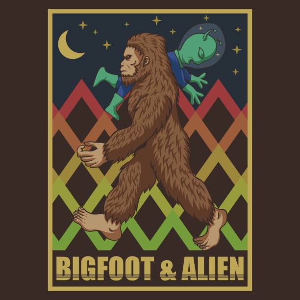 illustrations, cliparts, dessins animés et icônes de bigfoot et alien rétro vector illustration - mascot alien space mystery