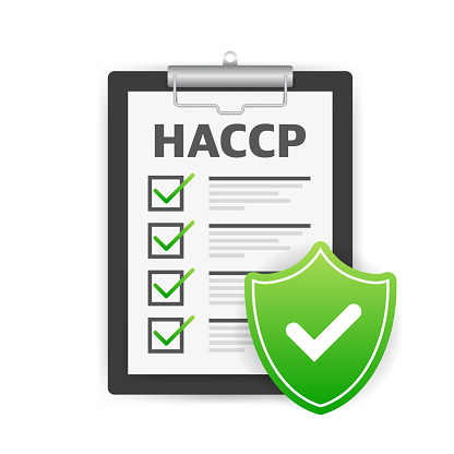 HACCP. Hazard Analysis Critical Control Points icon with award or checkmark.