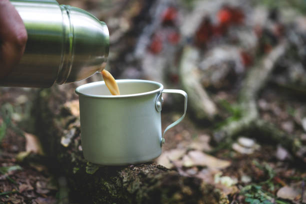 istock Happy couple enjoying in hot drink on a camping 1191250565