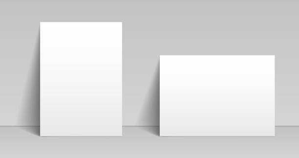 два белых чистого листа бумаги, опираясь на шаблон стены, a4 бумажная страница, макет, лист на стене - фондовый вектор - poster window display store window stock illustrations