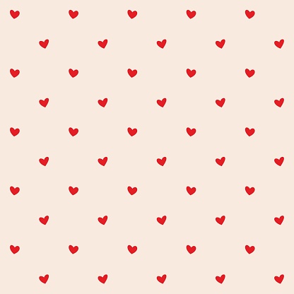 Seamless pattern with red hearts. Romantic creamy peach background for textile, wallpaper, fabric, design. Vector illustration.