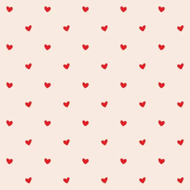 Vector illustration of Seamless pattern with red hearts. Romantic creamy peach background for textile, wallpaper, fabric, design. Vector illustration.