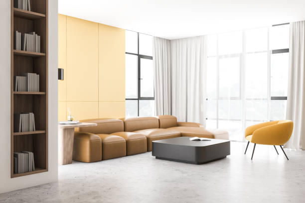 istock Yellow living room corner with leather sofa 1191251552