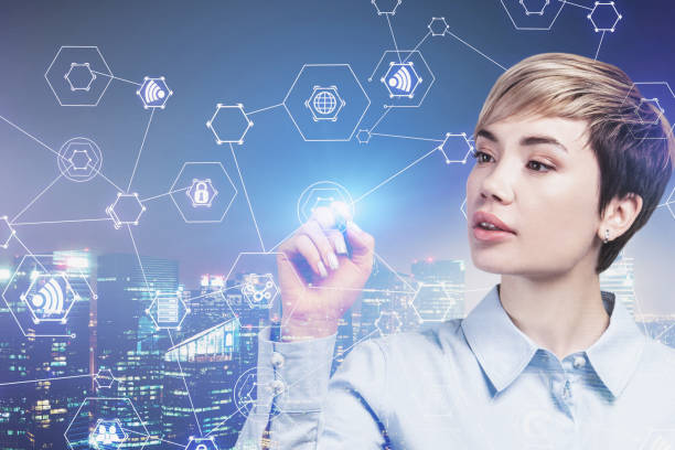istock Young woman working with digital interface in city 1191253170