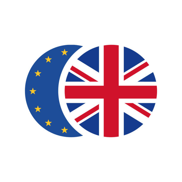 ilustraciones, imágenes clip art, dibujos animados e iconos de stock de bandera del reino unido y la bandera de la unión europea. concepto del brexit. icono vectorial aislado sobre fondo blanco - brexit