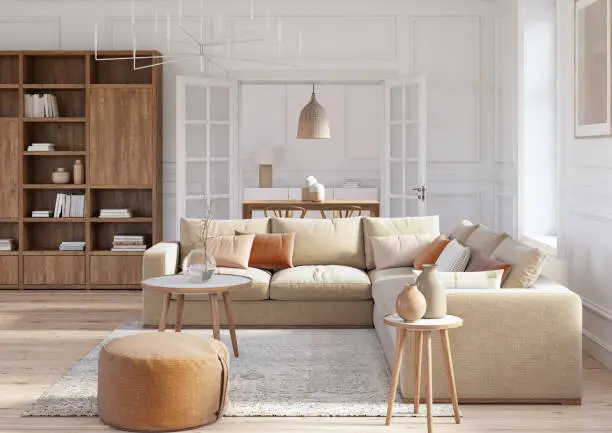 Photo of Modern scandinavian living room interior - 3d render