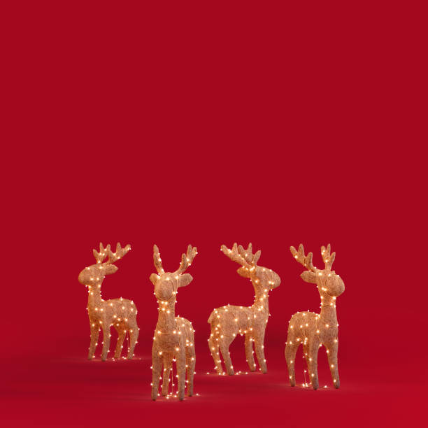 Christmas Deer Lights on red background