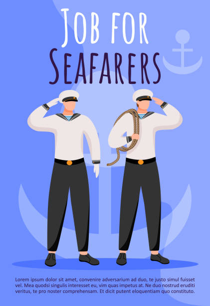 istock Job for seafarers poster vector template. Maritime career. Sailors. Ship crew members. Brochure, cover, booklet page concept design with flat illustrations. Advertising flyer, leaflet, banner layout 1191256798