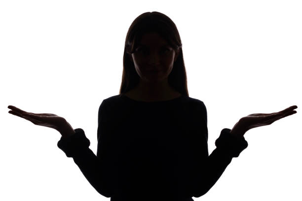 istock Portrait beautiful young girl thinking and comparison, choice - silhouette, isolate 1191256830