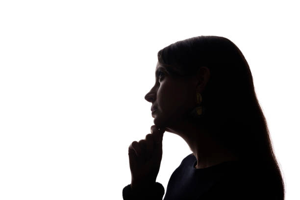 istock Portrait beautiful young girl looking up concept - silhouette, isolate 1191256894