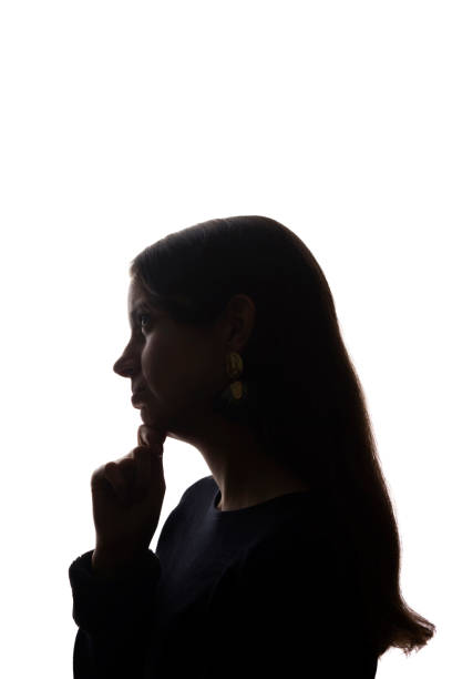 istock Portrait beautiful young girl looking up concept - silhouette, isolate 1191257041
