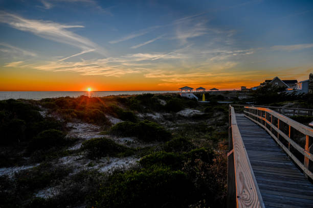 istock A walkway along the sand dunes with the sun setting over the ocean. 1191257492