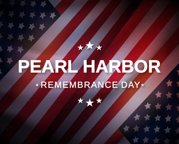 abd bayrağı ile pearl harbor anma günü afiş. vektör - pearl harbor stock illustrations