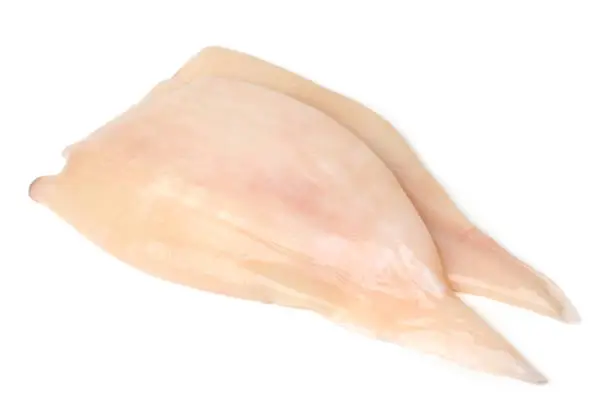 Fresh raw fillet squid on white background