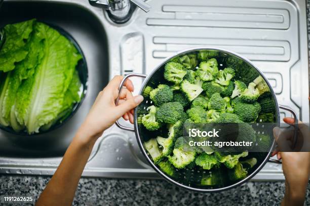 Woman Holding Broccoli - Fotografias de stock e mais imagens de Brócolo - Brócolo, Mulheres, Cortar - Preparar Alimentos