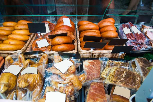 istock Sausages in a butcher shop window 1191270606