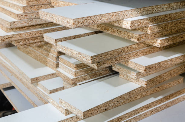 board chipboard cut parts for furniture production board chipboard cut parts for furniture production close-up pressboard stock pictures, royalty-free photos & images