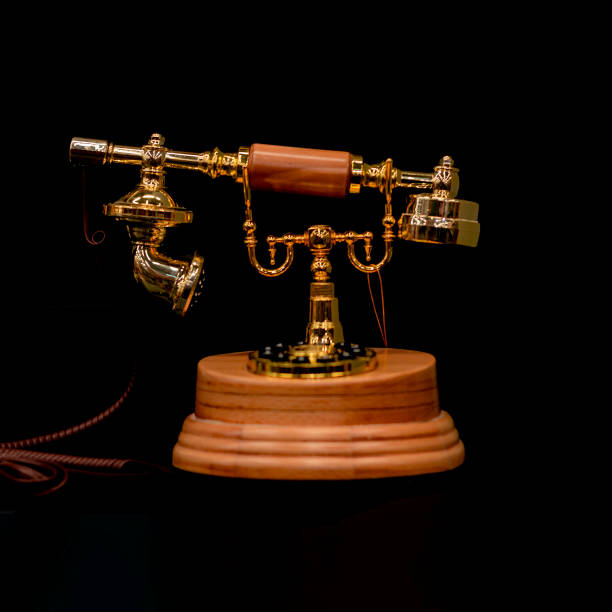 istock Phone wooden and bronze in retro style. 1191272503
