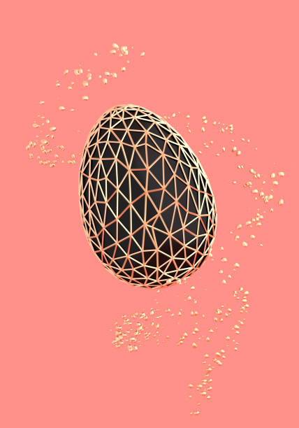 Stylish luxury easter egg with golden grid on light pastel background antigravity 3D illustration