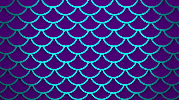 istock Neon blue fish scales bright violet cells pattern marine background 3D illustration 1191276046