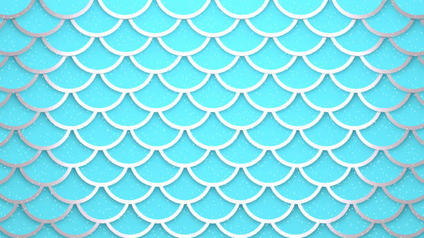 Silver light blue fish scales cells pattern marine background 3D illustration