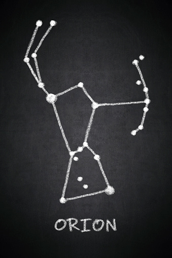 Constellation of Orion drawn on a blackboard