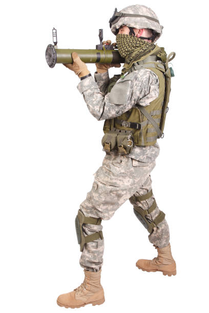 istock Soldier with anti-tank rocket launcher on white background 1191279480