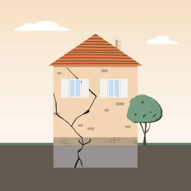 Vector illustration of House Wall with Crack in Foundation