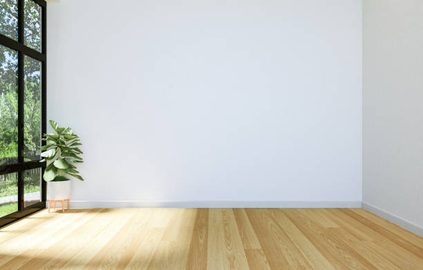 istock Interior of Modern Empty Hall Open Space with Large Window and Hardwood Floor, 3D Rendering 1191283300