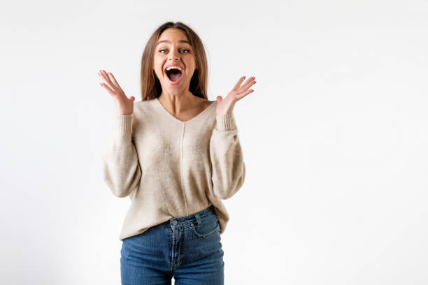 istock woman showing emotion isolated in studio 1191285417