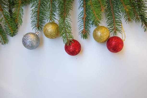istock Decorative frame with place for text on white background, greeting cards made from tinsel and christmas balls, Christmas and New Year concept, copy space, top view, flat lay 1191287157