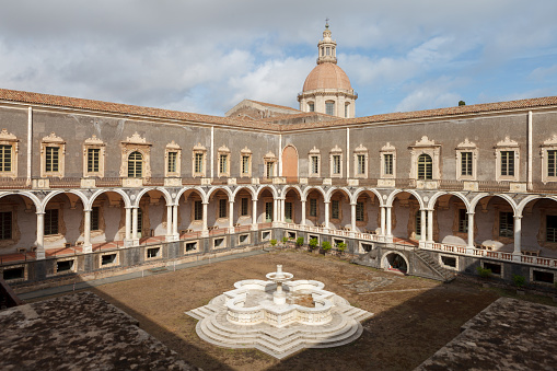 Courtyard of Benedictine Monastery of San Nicolo l'Arena. Catania, Sicily, Italy