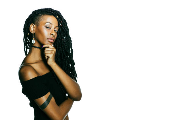 African American woman with dreadlocks looking at the camera