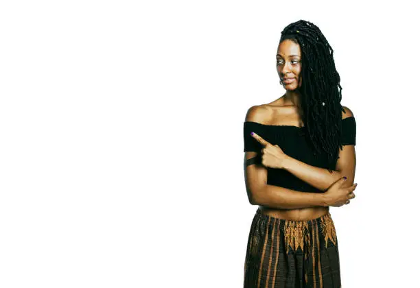 African American woman with dreadlocks looking at the camera