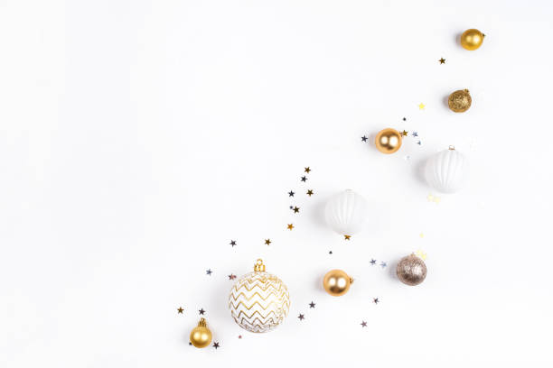 istock Festive white background with Christmas decorations. 1191291107