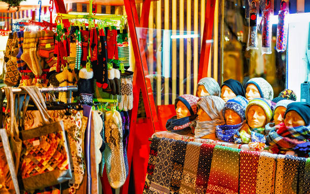 istock Stall with woolen clothes at Riga Christmas Market reflex 1191292713