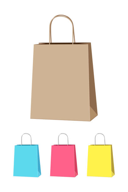 шоппер - paper bag bag brown handle stock illustrations