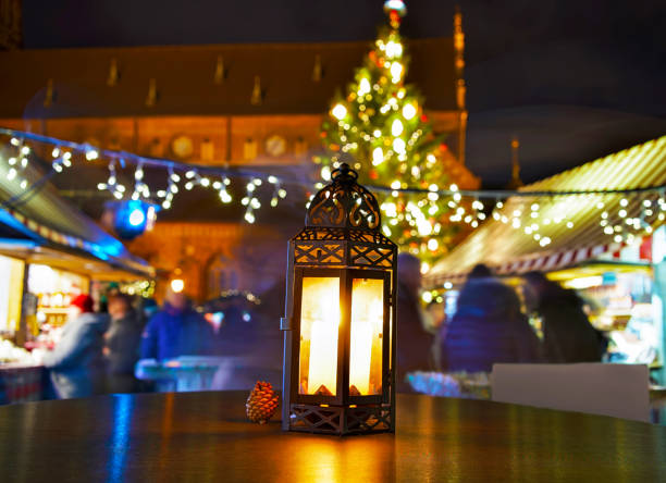 istock Lantern with candle at Riga Christmas Market in evening reflex 1191293670