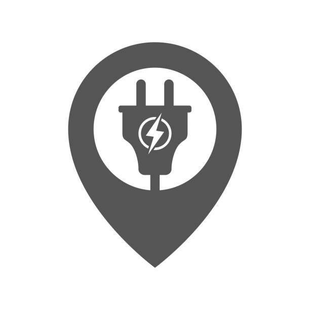 illustrations, cliparts, dessins animés et icônes de point de charge électrique. pointeur de carte, emplacement de la station de charge. electric pin icon logo design element. bpa 10. - global positioning system flash