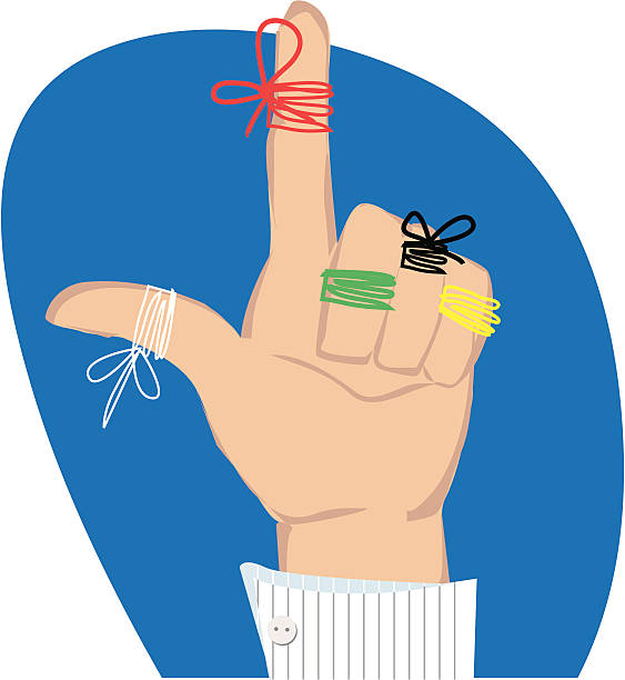 ilustraciones, imágenes clip art, dibujos animados e iconos de stock de recordatorio de cuerda en los dedos - reminder memories human finger string