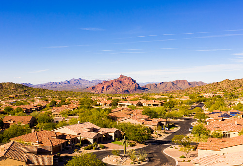 An aerial view of Red Mountain located in Mesa Arizona.
