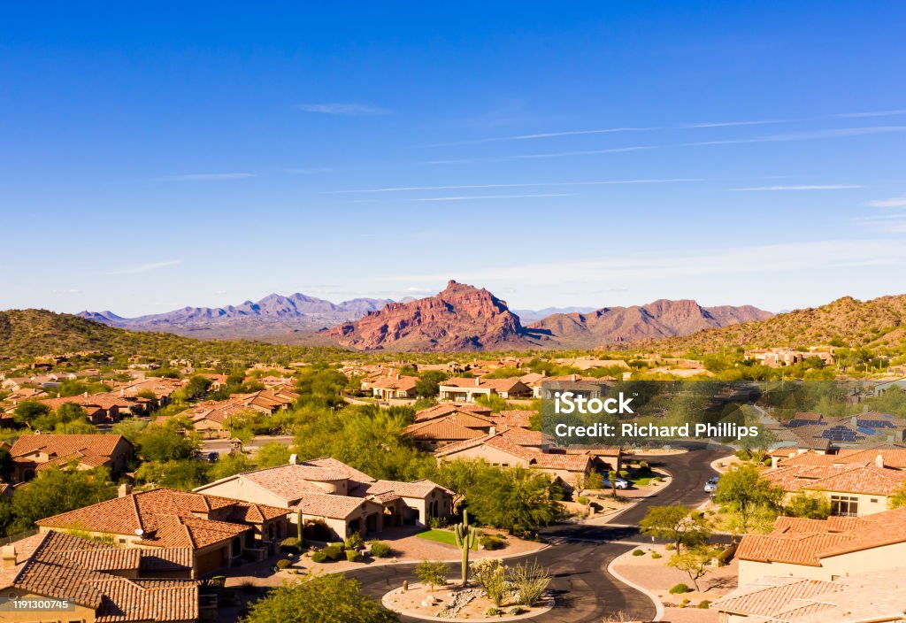 Red Mountain afternoon An aerial view of Red Mountain located in Mesa Arizona. Arizona Stock Photo