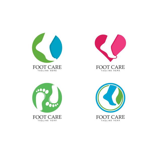 illustrations, cliparts, dessins animés et icônes de conception de modèle de logo de soin de pied - reflexology pedicure massaging human foot