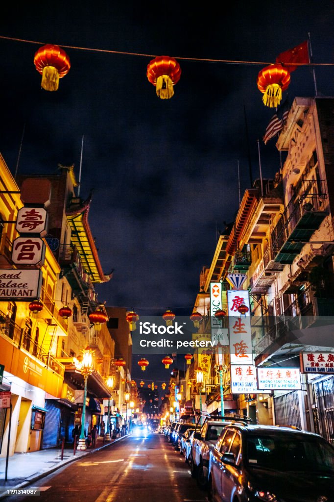 San Francisco Chinatown San Francisco Chinatown by night. California, USA San Francisco - California Stock Photo