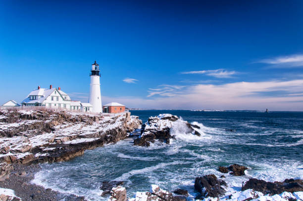 istock Portland headlight winter scene Maine 1191316990