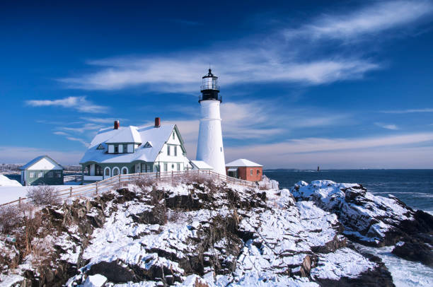 istock Portland headlight winter scene Maine 1191316991
